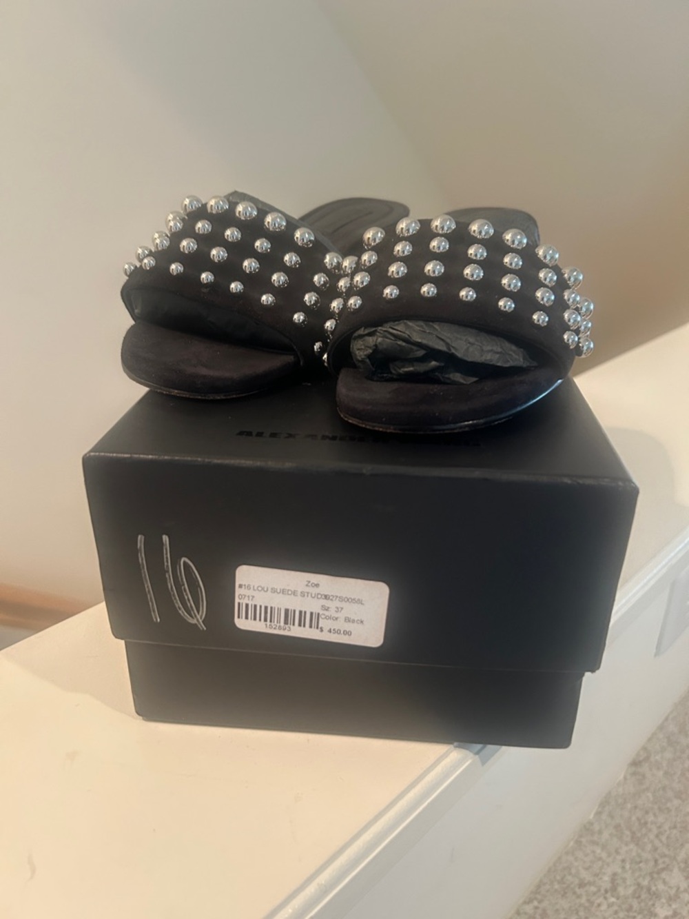 Alexander Wang Black SuedeStudded Slide Sandals - Picture 2 of 12